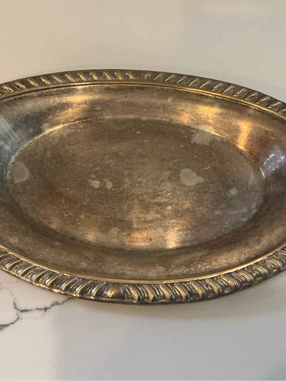 Antique-Style Oval Serving Platter in Aged Silver